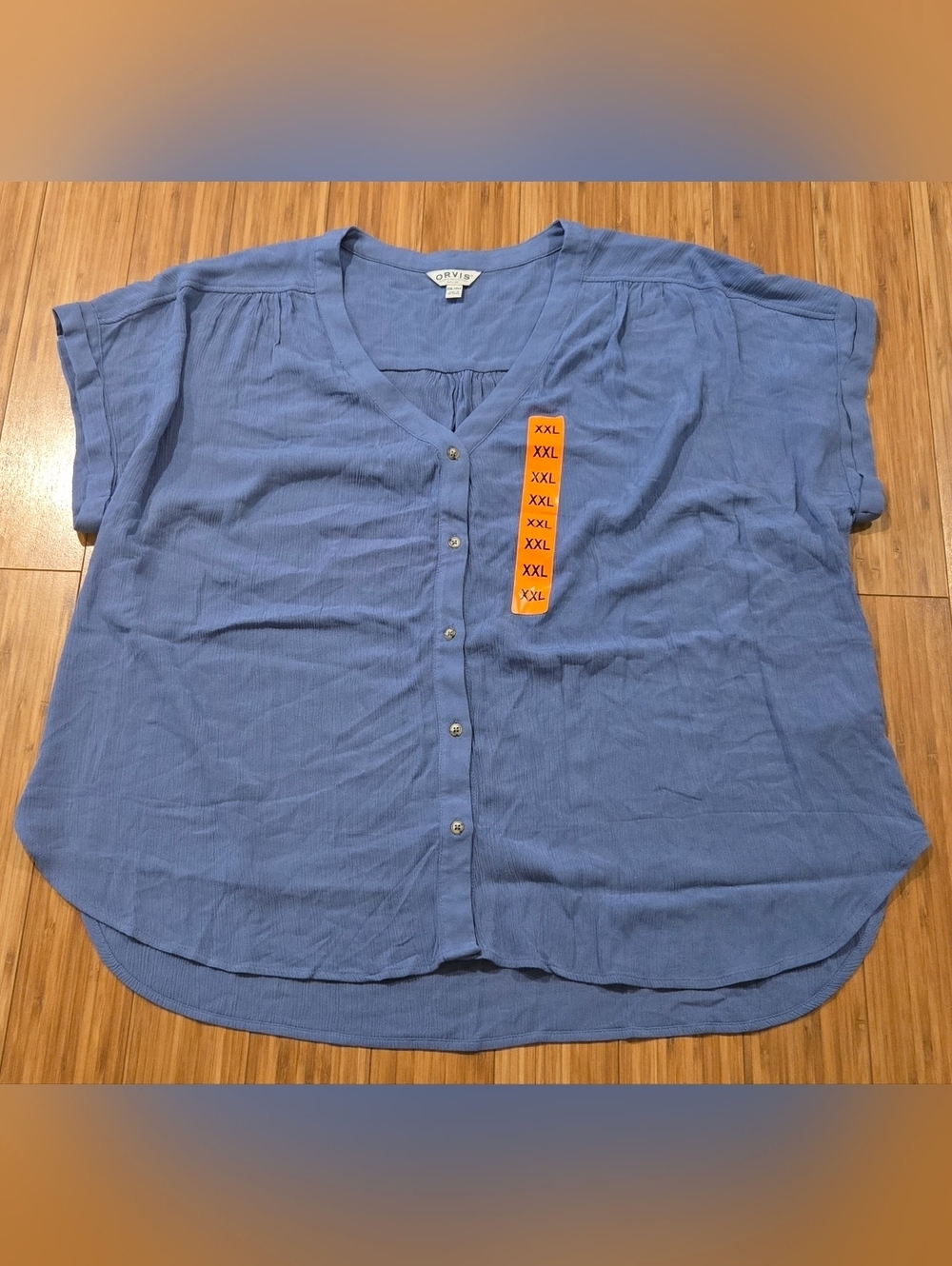 NWT Orvis Blue Button-Front V-Neck Women's Top